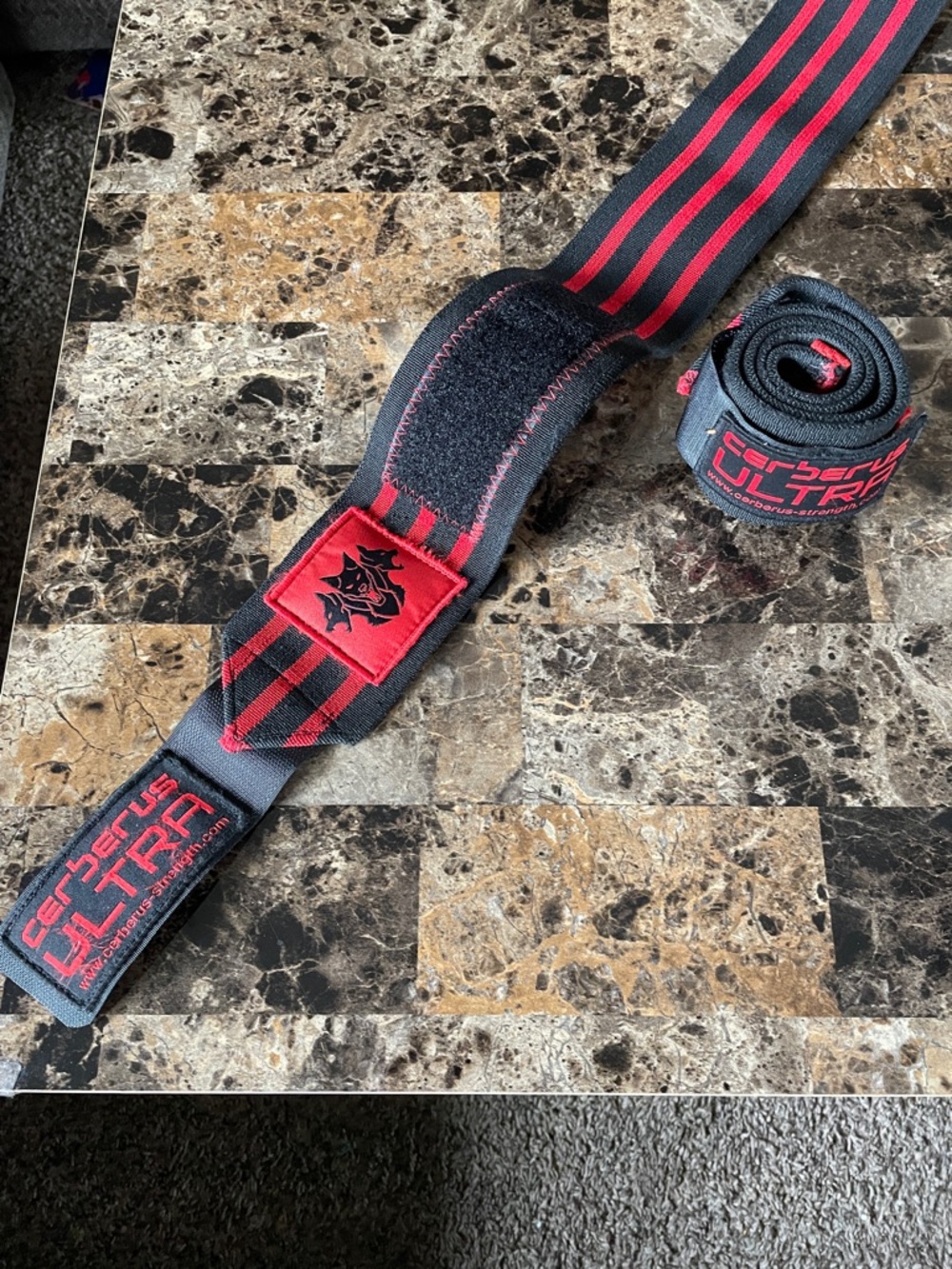 Black and Red Lifting Wrist Wraps